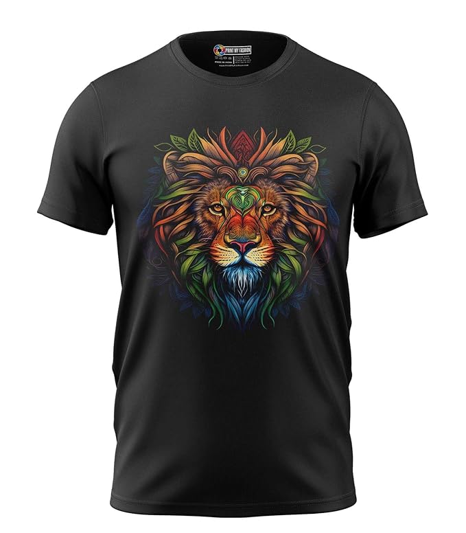 Regular Fit Round Neck Half Sleeves Lion Mandala Graphic Printed Men's T-Shirt (Black, S)